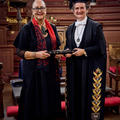 (From right to left) A photo of Professor Irene Tracy, Vice-Chancellor of the University of Oxford, and June Northcroft Grant, who received it on behalf of Mākereti. 