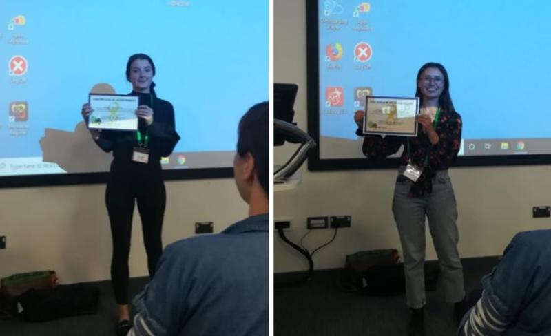 lucy baehren and megan beardmore herd are awarded the student prize for best podium and poster presentations