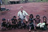 Darrell Posey in the field with Kayapo children, late 1970s